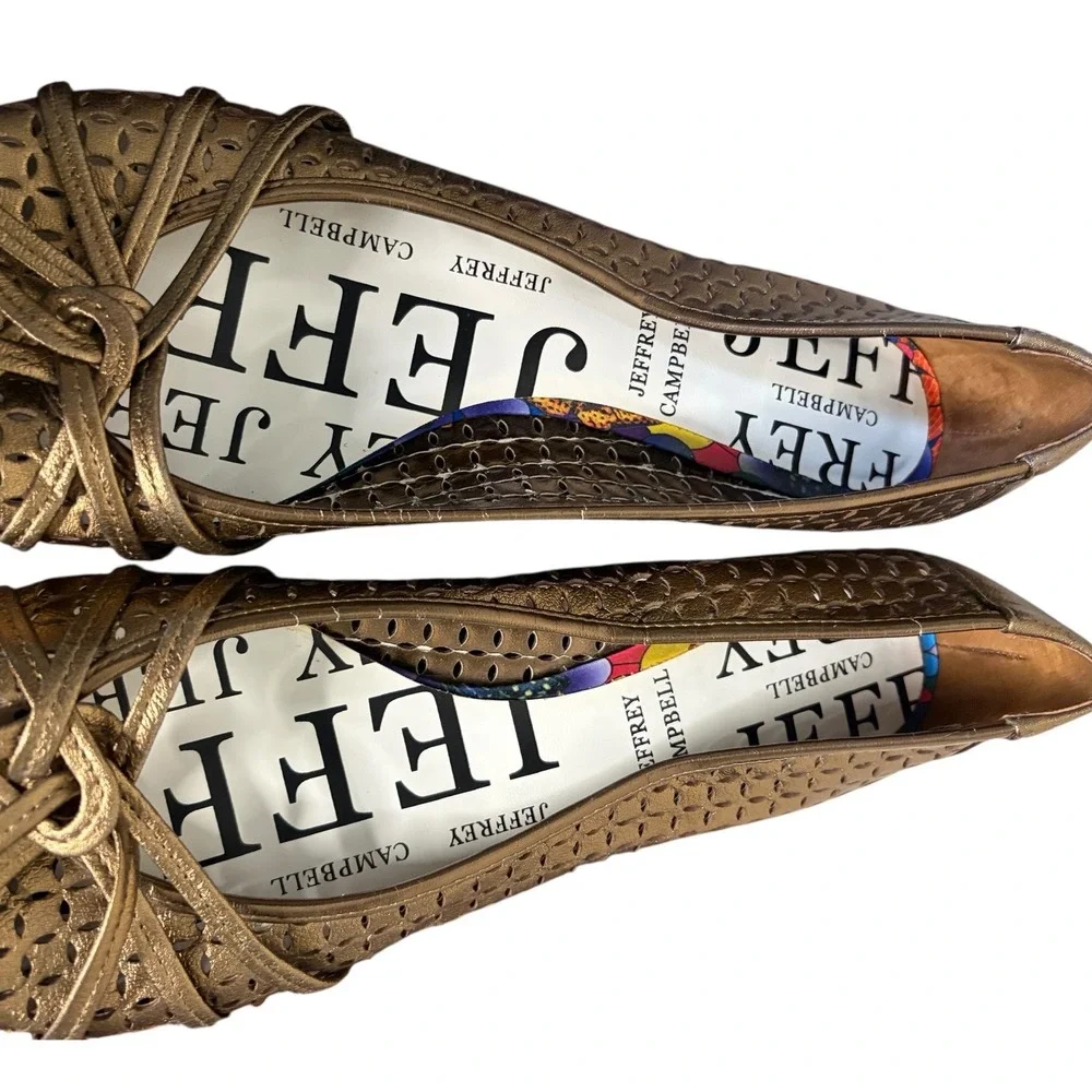 Jeffrey Campbell Bronze Metallic Kitten Heel Perforated Leather Women's Size 8.5 - Picture 6 of 6